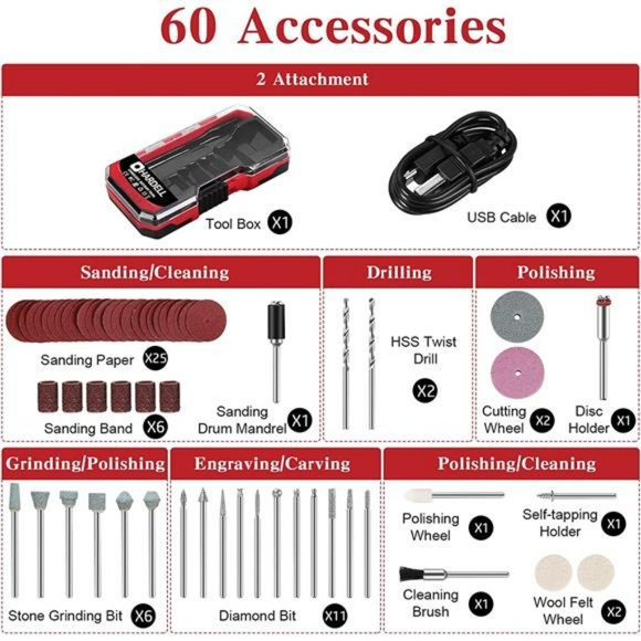 Mini Cordless Rotary Tool,3-Speed Power Rotary Tool Equipped with USB Charging - Picture 6 of 7